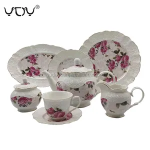 Factory Embossed Flower Decal Arabic Turkish 24pcs Royal Porcelain Fine china Coffee Set