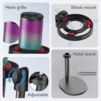 Kit de microphone à condensateur professionnel CMTECK XM560T RGB, microphones de jeu avec support de bras pour l'enregistrement de podcast, équipement de studio