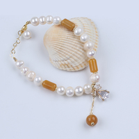 Bracelet femme perles d'eau douce en forme de pomme de terre plaqué or 14 carats