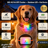 Kedatangan Baru G63 Pelacak GPS 4G untuk Kesehatan Hewan Peliharaan Anjing Kucing IP67 Tahan Air Pelacak Kucing Tanpa Berlangganan Dengan Lampu LED Berwarna