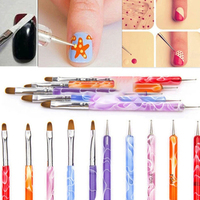 Pinceau à ongles en acrylique double usage, double tête, avec embout serti, pointe stylo, embout plat, pour gel de photothérapie