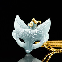 Jadéite naturelle renard à neuf queues pendentif en jade d'eau bleue S925 incrustation d'argent colliers de bijoux unisexes conception originale D1036/D1072