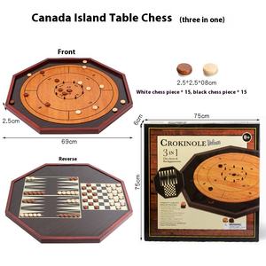FUKE Jeu de <span class=keywords><strong>Crokinole</strong></span> en Bois Deluxe 3-en-1 avec Dames et Backgammon 69x69cm Luxe Écologique Durable Utilisation Intérieure - Product Image 2