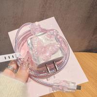 Funda Protectora Brillante con Diseño de Mariposa para Cargador de Celular Apple iPhone 18/20W, Organizador de Cables