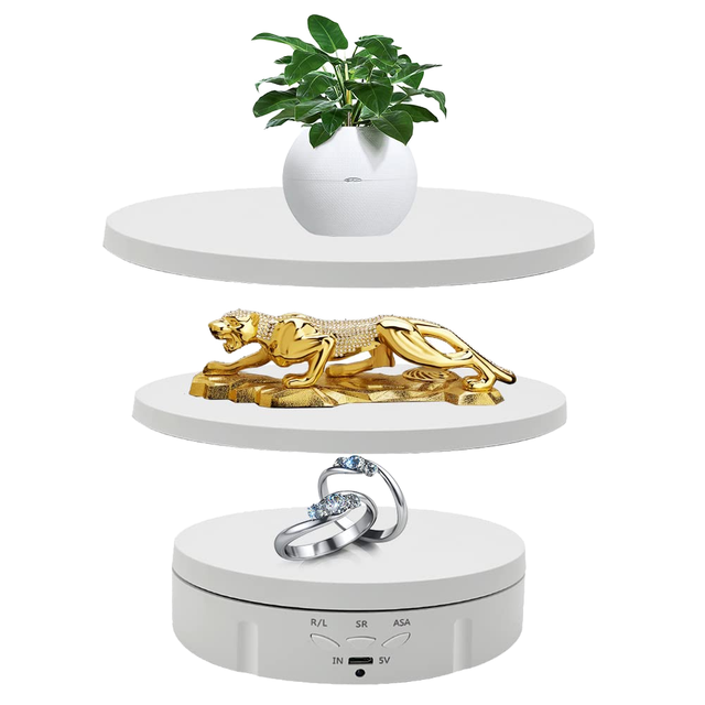 Customized Motorized White Plastic Rotating Display Stand 5.74/7.08/8.66 Inch Replacement Cover Rechargeable Max