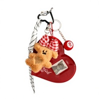 Pendentif ours en peluche semi-fait main style Miu mignon avec nœud et cœur, 2 pouces, breloque de sac photo couple, porte-clés, cadeau