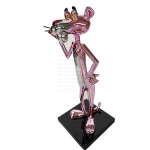 تمثال النمر الوردي من الكروم بالحجم الطبيعي لهدايا أعمال نحت فن البوب وديكور المنزل والطلاء بالراتنج - Product Image 5