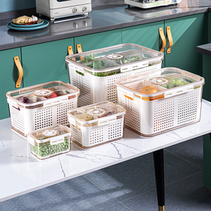 Ensemble de 5 pièces panier de <span class=keywords><strong>vidange</strong></span> cuisine garde-manger Drain réfrigérateur organisateur bacs réfrigérateur conteneur de stockage des aliments boîte en plastique de fruits - Product Image 5