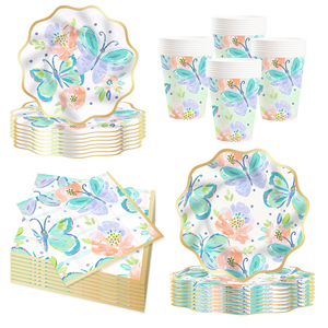 DAMAI Butterfly Party Tableware Bug Birthday Party Supplies Set Plates Napkins Cup Tableware Kit for 8 Guests - Product Image 4