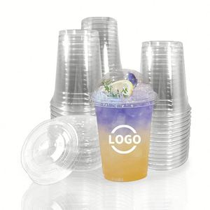 Gobelet en plastique jetable écologique à fond plat en PET transparent avec logo personnalisé, 98 mm, 12 oz-24 oz, pour boissons froides, café, thé, eau minérale - Product Image 1