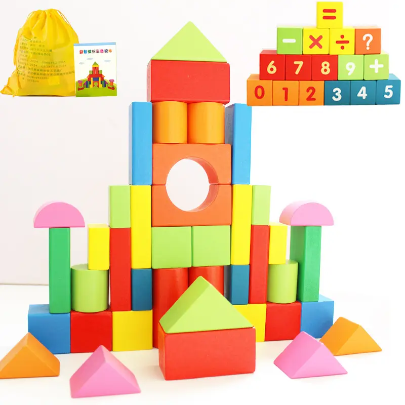Montessori mainan blok bangunan kolom pendidikan dini kolom cocok bentuk geometris empat kolom kayu