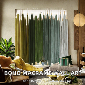 Décoration murale verticale en macramé bohème, en coton vert, avec perles, tapisserie en fil, pour anniversaire et célébrations - Product Image 2