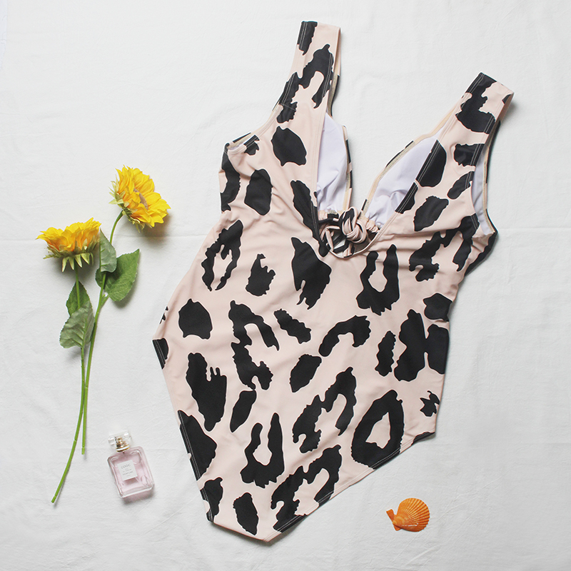 2022 New Design DAMO Plus Size Sexy Women Leopard Swimsuit Hollow Out Tie One Piece Sexy Tankini Recycled Nylon Swimwear