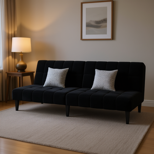 Sofa Bed 2 Seater <b>Black</b> Velvet 100% Polyester Wood <b>Frame</b> Modern Design Living Room Furniture - Product Image 2