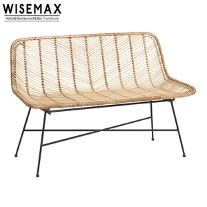 Wholesale garden paris rattan bench outdoor furniture nature PE rattan two seat with metal leg chair bistro rattan dining bench