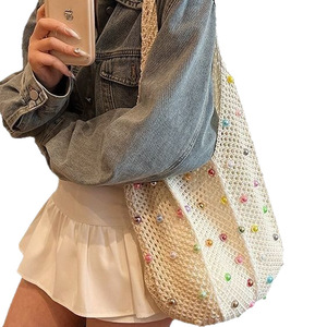 Bolso cruzado de gran capacidad al por mayor, bolsos casuales, bolso de mano tejido con perlas y diseño de chaleco calado para manualidades - Product Image 5