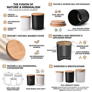 Custom Logo Glass 200ml 320ml 430ml Capacity Available Matte Gloss <strong>Candle</strong> Jar With Bamboo Lid For Packing <strong>Candle</strong> - Product Image 5