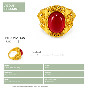 <b>Vintage</b> <b>Gold</b> Plated Cocktail <b>Ring</b> With Oval Natural Ruby Bezel Setting Unisex Wedding Engagement Jewelry - Product Image 2