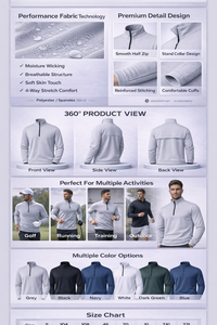 Servicio OEM y ODM, Fabricante Profesional de Ropa, Sudadera Personalizada de Alto Rendimiento con Cierre de Media Cremallera, Color Gris, para Entrenamiento al Aire Libre - Product Image 2