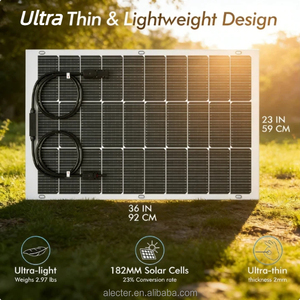 แผงโซลาร์เซลล์แบบพกพา Alecter Solar APH-P147 ขนาด 100 วัตต์ ประสิทธิภาพ 23% ผลิตจากซิลิคอนโมโนคริสตัลไลน์  แผงไฟเบอร์กลาสบางพิเศษ โค้งงอได้ ขนาดเซลล์ 182 มม. - Product Image 2