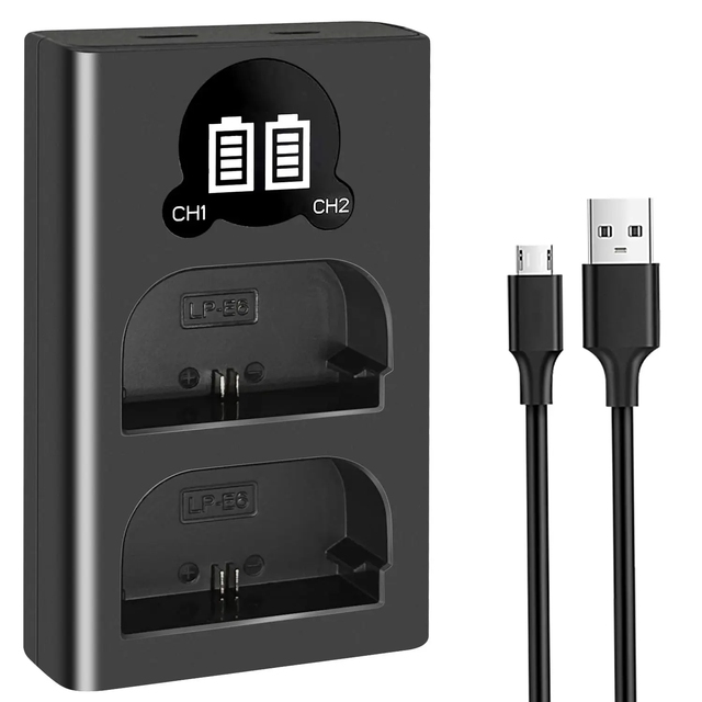LP-E6 LP-E6N LP E6NH LED Dual Battery Charger for Canon EOS R 90D 80D 70D 60D EOS 5D Mark II III IV EOS 6D 7D Mark II Camera