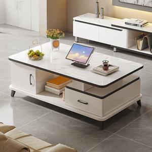 <span class=keywords><strong>Mesa</strong></span> de Centro Moderna de MDF con Chapa de Mármol y Almacenamiento Cerrado, Cajón de Almacenamiento para Sala de Estar Residencial - Product Image 6