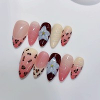 Tacana 10 pièces Faux ongles à presser faits main, forme amande, style européen, sculptés en 3D, haute qualité, couvrance totale, style français, en ABS