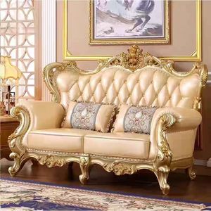 Juego de Sofás Seccionales de Cuero Tallado en Madera Sólida de Alta Gama para Sala de Estar, Estilo Real de Lujo, Más Vendido - Product Image 4