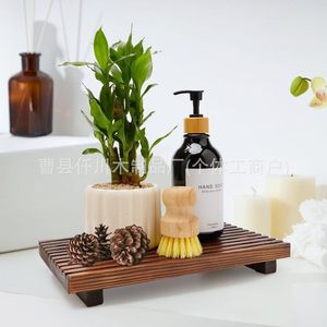 Bandeja de baño minimalista de madera, 22x10x4 cm, impermeable, negra, de madera maciza, para exhibir plantas en el balcón - Product Image 4