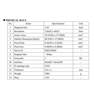 Geniş sıcaklık aralığı-20 ~ 85 OLED ekran 2.42 inç COG beyaz grafik paneli 128128 - Product Image 5