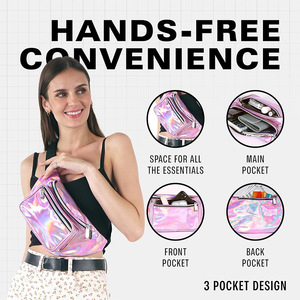 Bolsa de Cintura Personalizável em PVC Holográfico com Fecho de Zíper, Impermeável, Bolsa Transversal Moderna para Uso ao Ar Livre e Diário - Product Image 5