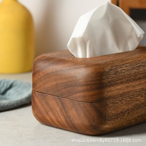 Caja de pañuelos de madera maciza color nogal con compartimentos, duradera para uso doméstico - Product Image 1