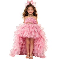 Gaun pesta anak perempuan, gaun pesta anak-anak, gaun putri musim panas, gaun bunga untuk pernikahan, dengan aksesoris ruffle high low train dan headband untuk ulang tahun.