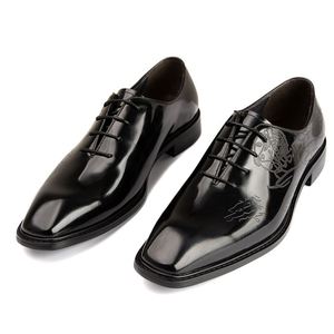 Breathable Lightweight Cowhide Leather Paint <b>Shoes</b> Fashionable Laser Engraving <b>Height</b> <b>Increasing</b> Autumn Men's Business <b>Shoes</b> - Product Image 1