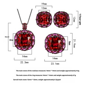 Vintage Eco-friendly Copper Jewellery <b>Set</b> for Women Jewelry 14*14-12*12mm Red Zircon Black Gold Square Necklace <b>Earring</b> Ring <b>Set</b> - Product Image 2
