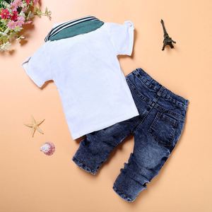 E2woo Children Wear European and American Boys Handsome Short-Sleeved Shirt + <b>Jeans</b> Kid Three Piece Suit - Product Image 2