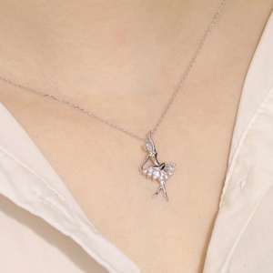 Silver Rhodium Plated Zircon Ballerina Pendant <b>Necklace</b> Trendy Sparkling Wedding Gift for Girls <b>Daughter</b> - Product Image 5