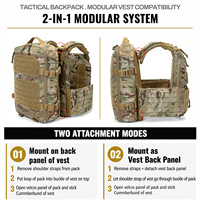Sac à dos tactique MOLLE en nylon 1000D, sac à dos multifonctionnel compatible avec la gilette porte-plaques pour la chasse, la randonnée et les activités de plein air