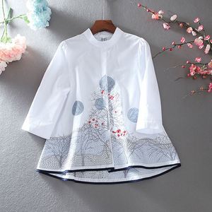 Chemisiers pour femmes en coton, à manches trois-quarts, avec broderie florale de style littéraire et motifs industriels, Nouveauté Printemps <span class=keywords><strong>2022</strong></span>, Vente en gros - Product Image 6