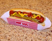 Plateau en papier biodégradable long et résistant à la graisse pour hot-dogs, avec impression rayée rouge classique, pour la présentation de saucisses en restauration rapide