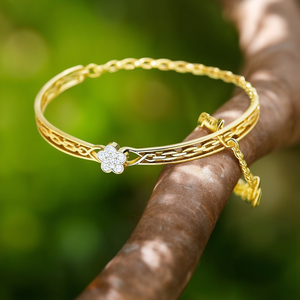กำไลข้อมือคริสตัล สแตนเลสสตีล 316L ชุบทอง PVD ลายดอกไม้ สำหรับผู้หญิง - Product Image 3