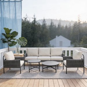 Ensemble de conversation élégant pour l'extérieur avec structure en métal et tressage en corde, résistant aux intempéries, pour patio de luxe, styles personnalisables - Product Image 1
