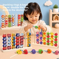 Juguetes Educativos Personalizados para el Desarrollo de la Motricidad Fina, Bloques de Madera Apilables de Colores, Juego de Enhebrar Cuentas para Niños Pequeños