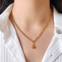 Collier tendance géométrique simple et mini en acier inoxydable 18K avec perles de transfert et zircon pour femme