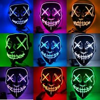 Masque facial LED d'horreur d'Halloween, respirant, réutilisable, écologique, en forme de V, effet sanglant, en plastique, pour cosplay nocturne lumineux