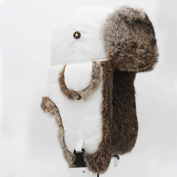 Factory Price XJ Real Rabbit Fur Winter Trapper Hat for Men