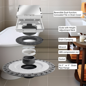 Griglia di scarico doccia OEM da 4 pollici <span class=keywords><strong>in</strong></span> acciaio inossidabile 304 con inserto per piastrelle e flangia di scarico doccia <span class=keywords><strong>in</strong></span> ABS, compatibile con base doccia Schluter - Product Image 3