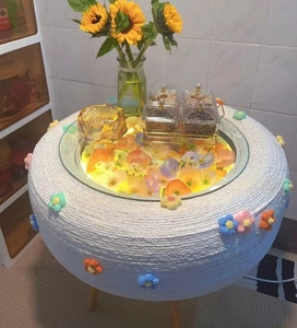 Mesa <span class=keywords><strong>de</strong></span> <span class=keywords><strong>Centro</strong></span> Bohemia con Diseño Floral, Tejida a Mano, <span class=keywords><strong>de</strong></span> Cáñamo Natural y Madera, Artesanía para Decoración del Hogar y Sala <span class=keywords><strong>de</strong></span> Estar - Product Image 5