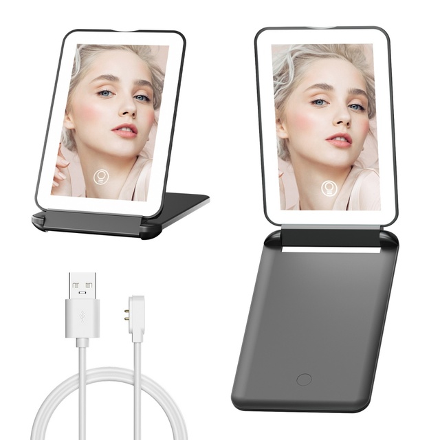 Touch Screen Rechargeable Portable Make up Cosmetic Vanity Beauty With Led Light Folding Makeup Travel Mirror