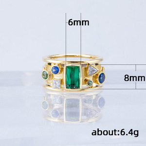 Anello vintage con pietra verde geometrica per donna, gioiello da dito con motivo dorato, accessorio di moda per tutti i giorni - Product Image 3